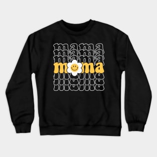 Mama Smiley Face Daisy Retro Mama Crewneck Sweatshirt